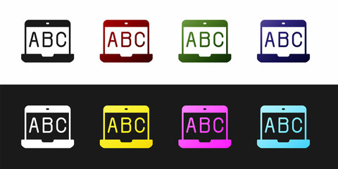 Set E-learning of different foreign languages icon isolated on black and white background. Vector