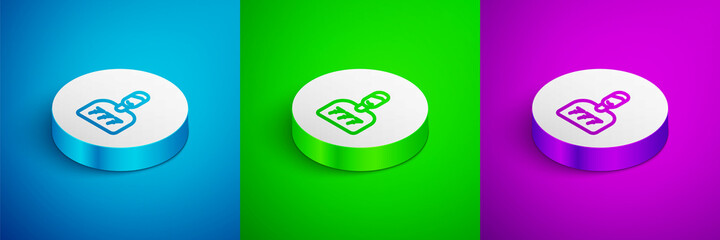 Isometric line Lucky player icon isolated on blue, green and purple background. White circle button. Vector