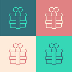 Pop art line Gift box icon isolated on color background. Vector