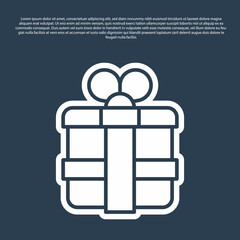 Blue line Gift box icon isolated on blue background. Vector