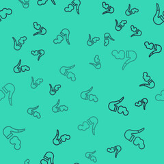 Black line Smoking pipe with smoke icon isolated seamless pattern on green background. Tobacco pipe. Vector