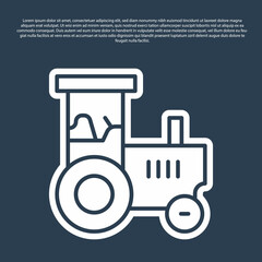 Obraz premium Blue line Tractor icon isolated on blue background. Vector