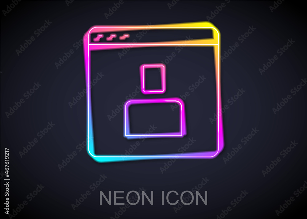 Poster glowing neon line create account screen icon isolated on black background. vector
