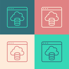 Pop art line Cloud technology data transfer and storage icon isolated on color background. Vector