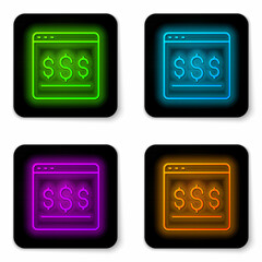 Glowing neon line Online shopping on screen icon isolated on white background. Concept e-commerce, e-business, online business marketing. Black square button. Vector