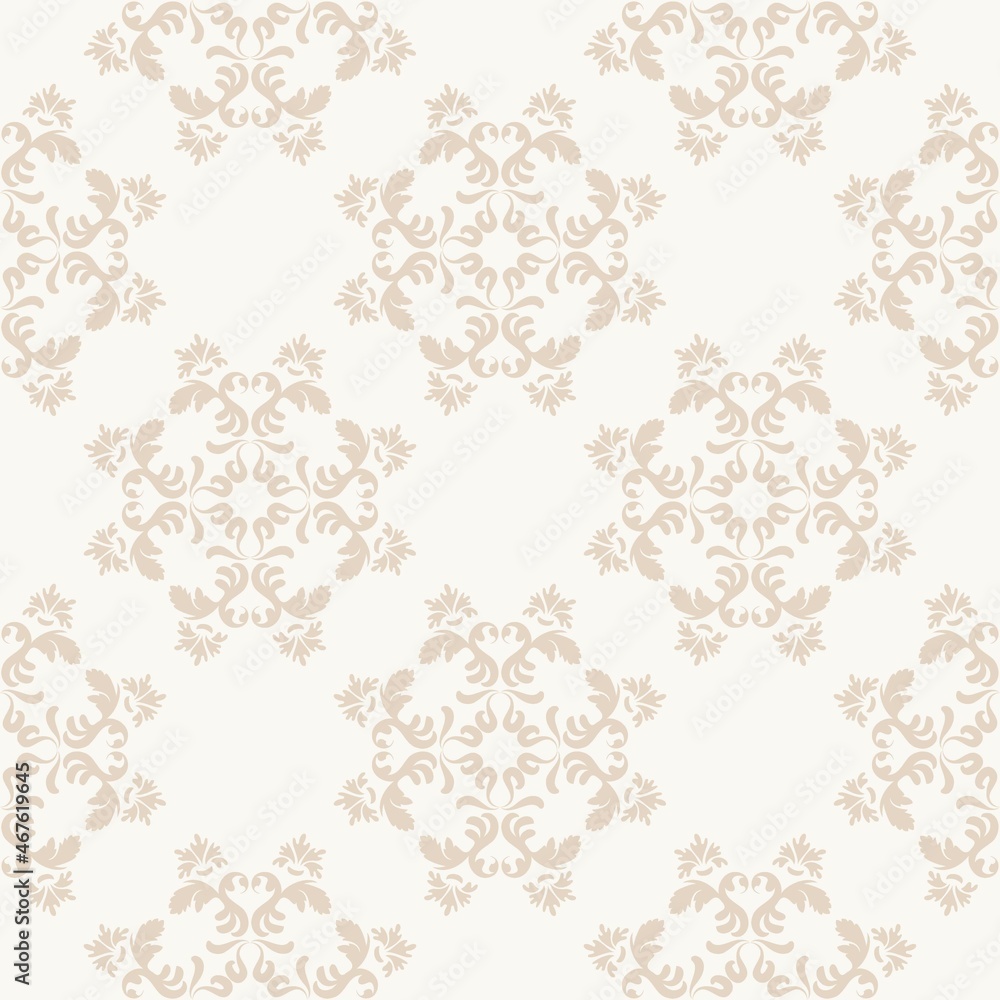 Poster damask pattern with circular pattern of plant elements. beige color. seamless vector background. for