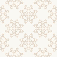 Damask pattern with circular pattern of plant elements. Beige color. Seamless vector background. For textiles wallpaper tiles or packaging.