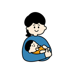 赤ちゃんだっこするママ　上半身　カラー