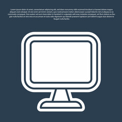 Blue line Computer monitor screen icon isolated on blue background. Electronic device. Front view. Vector