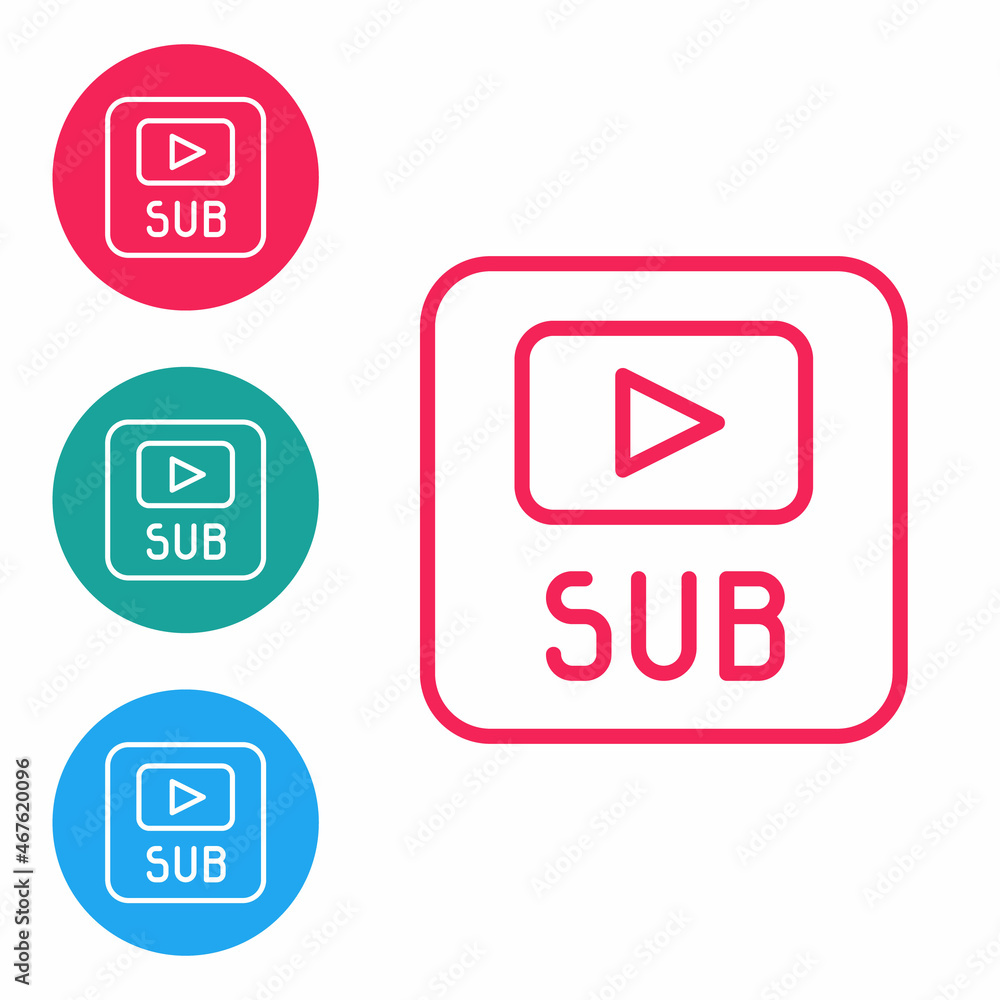 Poster red line video with subtitles icon isolated on white background. set icons in circle buttons. vector