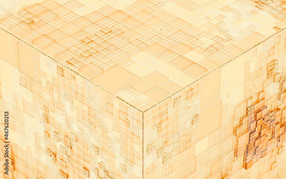 Poster cubes and materials, circuits structure, 3d rendering.