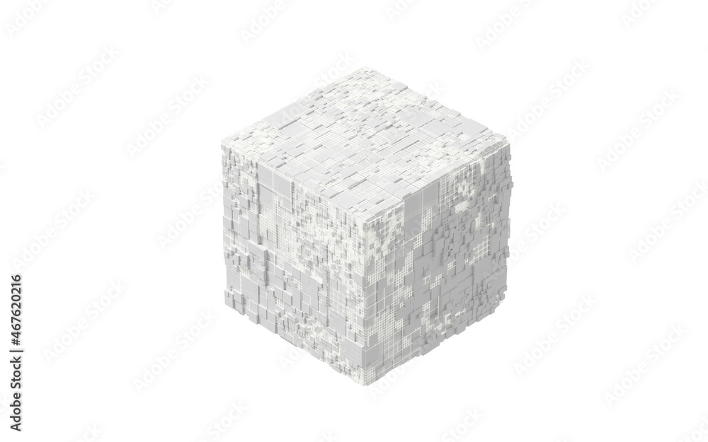 Poster cubes and materials, circuits structure, 3d rendering.