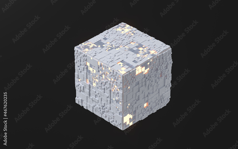 Poster cubes and materials, circuits structure, 3d rendering.