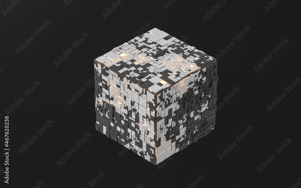 Poster cubes and materials, circuits structure, 3d rendering.