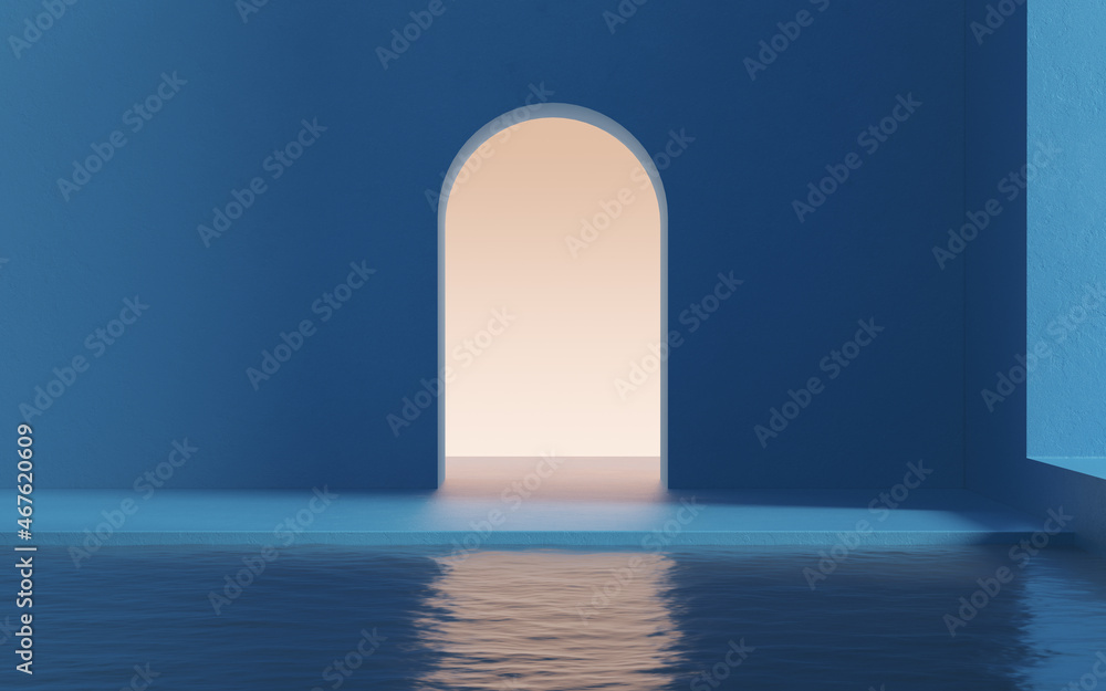 Poster floor and water in a empty room, 3d rendering.