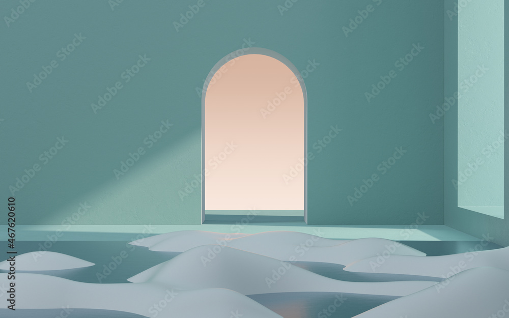 Poster floor and water in a empty room, 3d rendering.