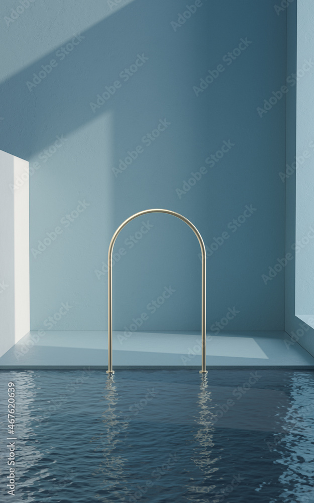 Poster floor and water in a empty room, 3d rendering.