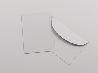 3d rendering of a white empty card and envelope mockup on white background for web marketing and advertisement
