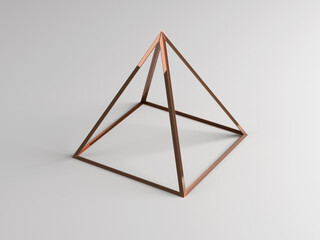 3d rendering of a square-based empty copper wireframe pyramid made from metal profiles