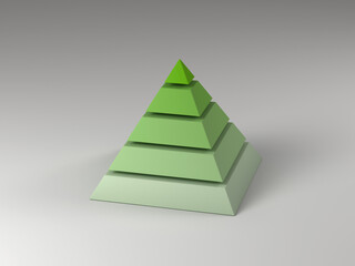 3d rendering of a square-based pyramid divided in horizontal layers with green gradient 