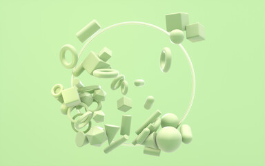 The creative geometries with metal circles, 3d rendering.