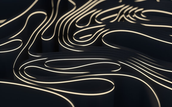 Black Paper And Gold Trim, 3d Rendering.