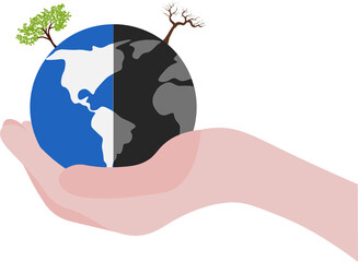 medio ambiente, el mundo en tus manos, vida y muerte de la naturaleza, contraste ambiental, naturaleza muerta y viva. Fondo trasnparente