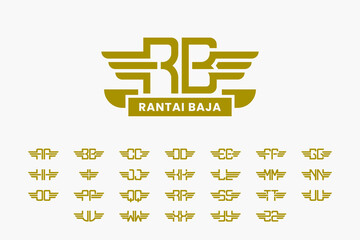 Set of Gold Winged Letters Set to Create Two Letters Monogram Logo