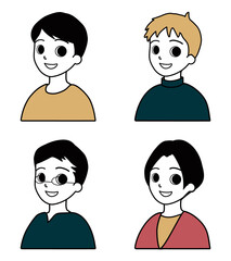 笑顔の男性のイラストセット（ななめ向き）