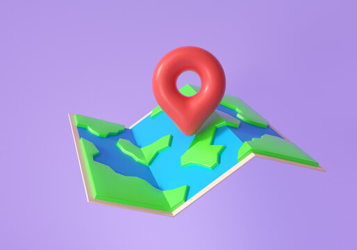 3D World Map icon with pins. travel concept. GPS navigator pin checking points. 3d render illustration