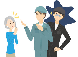 不当な代金を請求する男性の業者と騙されるシニア女性