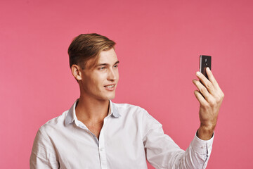 businessmen in a white shirt talking on the phone isolated background