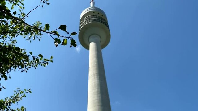Munich, Germany. The Olympiaturm has an overall height of 291 m and a weight of 52,500 tonnes. At a height of 190 m there is an observation platform . HD