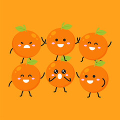 cute orange fruit character vector