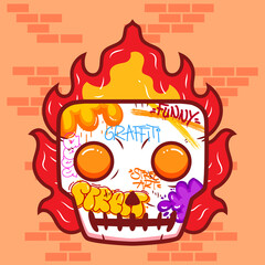 fire skull vector with graffiti