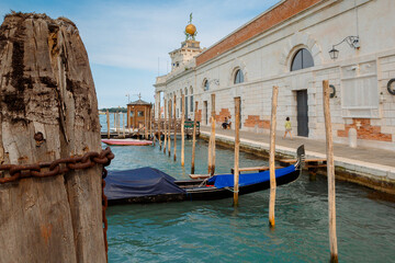 View of wooden pile stilt and rchitecture of Venice from Grand Canal, Venice, Italy