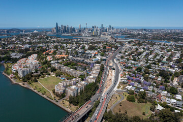 The Sydney suburb of Rozelle and Victoria road heading to the city.