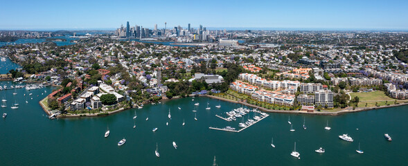 The Sydney suburbs of Rozelle and Balmain on the banks of the Parramatta river. - 467628499