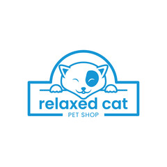 cat smiling logo,pet shop logo illustration