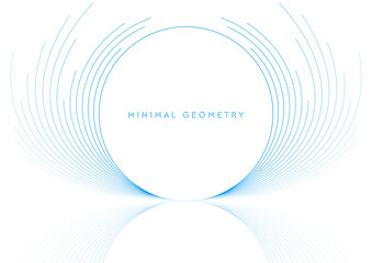 Blue white minimal round lines abstract futuristic tech background with reflection. Vector digital art design