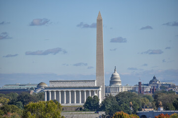 Washington, DC, USA - October 27, 2021: The Washington, DC Skyline from Arlington Ridge Park on a...