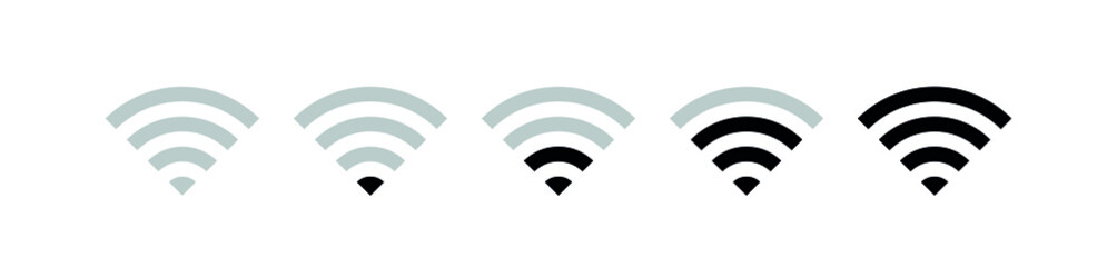 Set of icons Wi-Fi. Wi-Fi wireless communication symbol. Pictogram of remote access to the Internet wi-fi, for web and mobile devices. Isolated vector sign on white background.