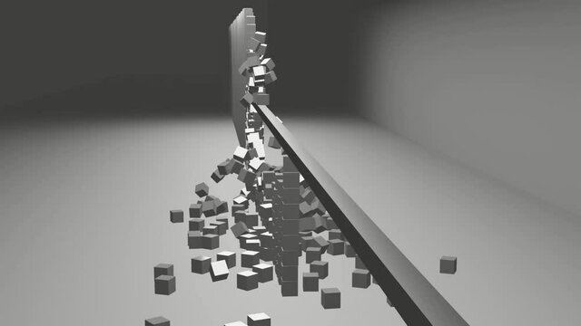 row of cubes collapsed by tube that travels nonstop