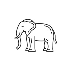 Naklejka premium Thailand animal elephant isolated thin line icon. Vector safari african elephant with trunk and two tusks. African bush forest Asian Elephantidae side view. Thai fauna symbol, big endangered mammal