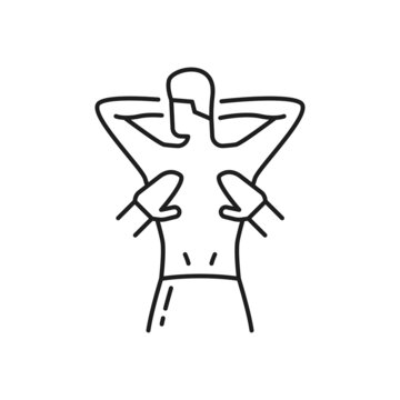 recommend clip art: Thai massage isolated thin line icon. Vector physiotherapist massaging man s back, chiropractic, rehabilitation emblem. Vector relaxing person on Thailand massage, physiotherapy relaxation and spa