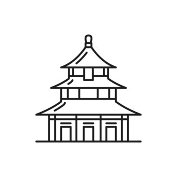 Temple of Heaven chinese pagoda tower isolated thin line icon. Vector hand drawn oriental palace, eastern wooden structure, tourist place of interest or sightseeing. Ancient asian temple, landmark