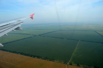 Aerial view of countryside from airliner. Kiev Region.