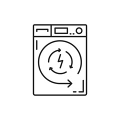 Washing machine isolated electric washer thin line icon. Vector bathroom cloth washing equipment, steel washer sign. Household appliance, laundromat or cloth dryer, device for household chores