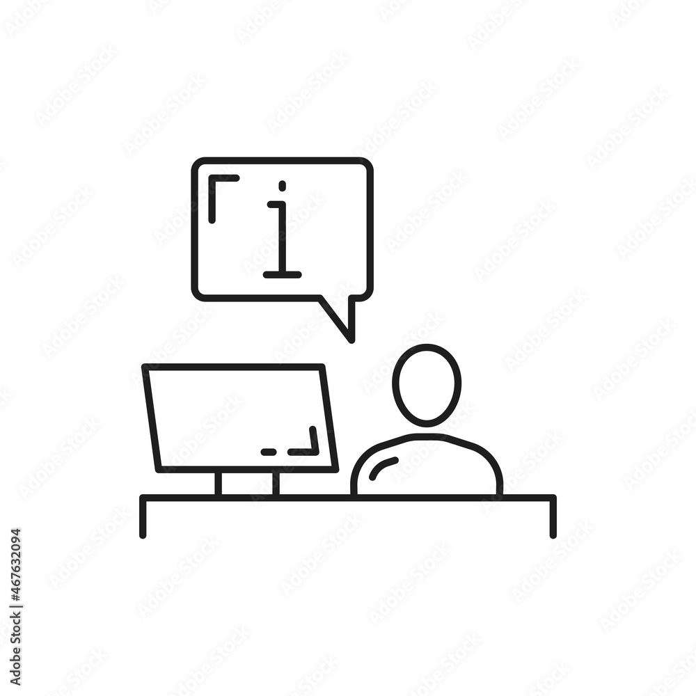 Fototapete man sitting at information helpdesk isolated customer support center worker. vector call center regi