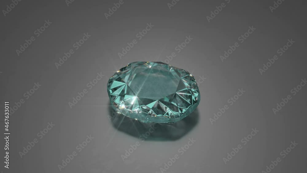 Poster bluish-green teal gemstone rotates closeup. 3d render seamless loop animation